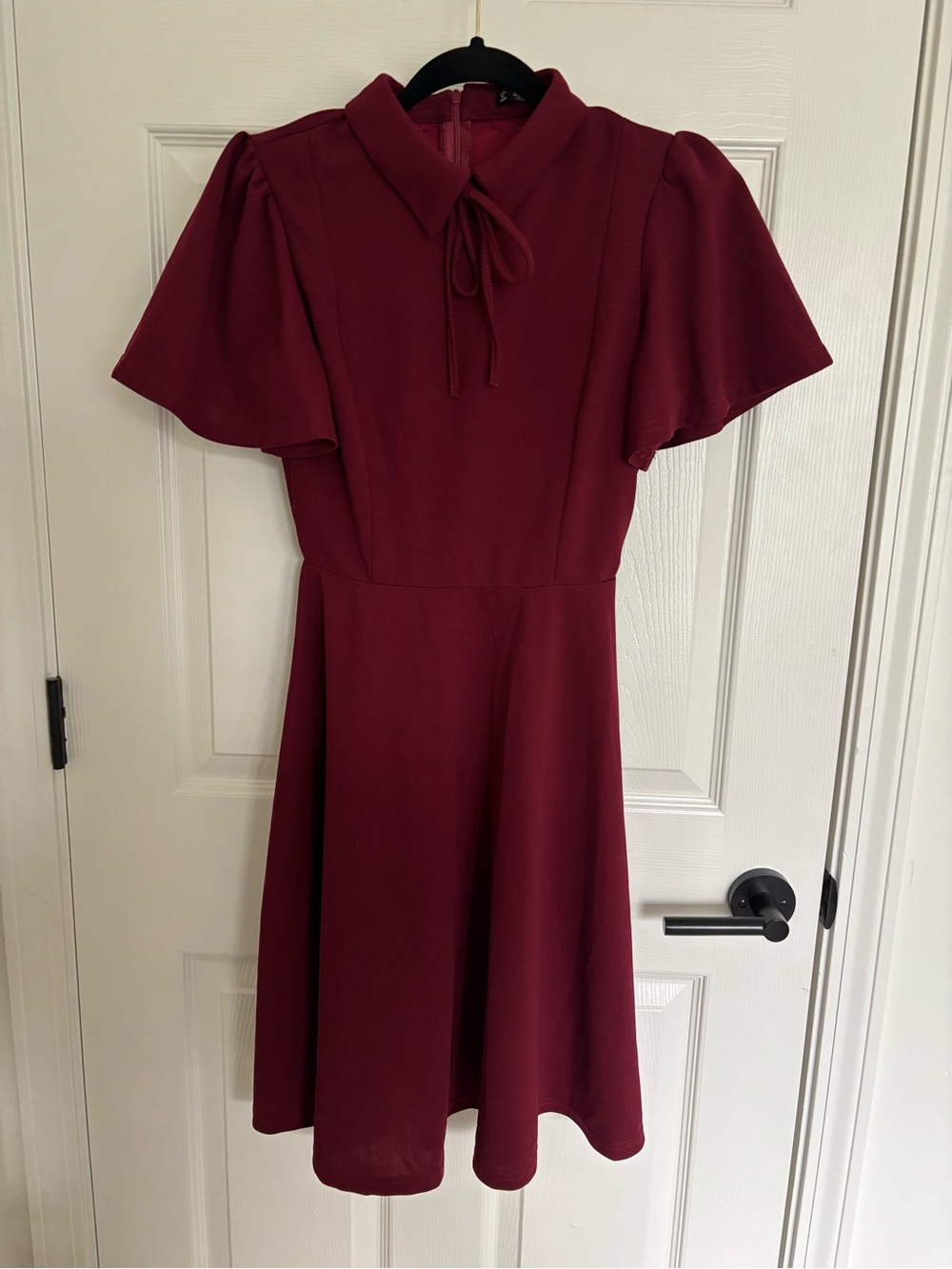 Women's Maroon Tie-Neck A-Line Dress SHEIN teacher dress fun sleeves